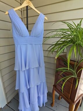 Light Blue Tiered V-Neck Evening Dress